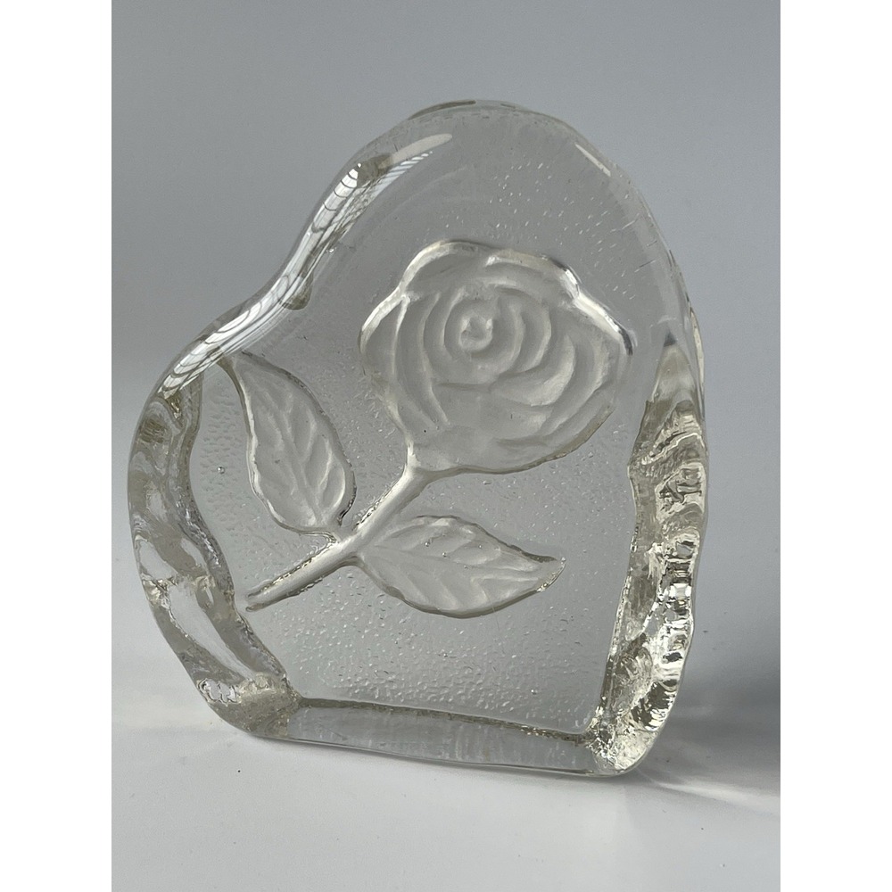 Recycled Glass Hearth Shape With Etched Rose ~‎ Paper Weight~